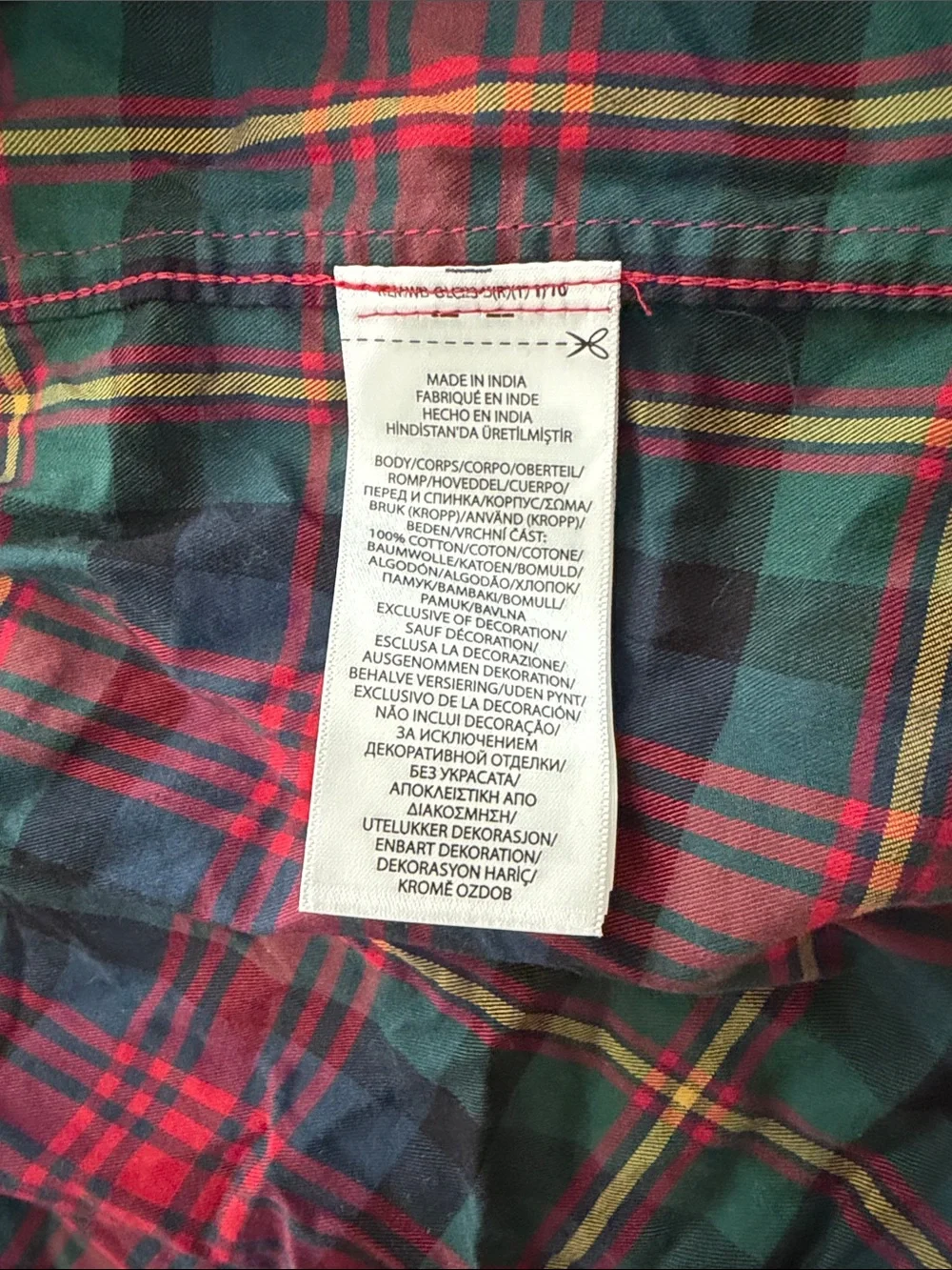 Ralph Lauren Girls 6M Cotton Plaid Button-Down Dress Top in Red & Green
